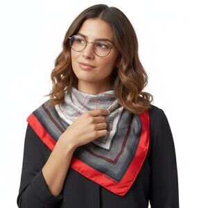 Vintage Robert Capucci Silk Scarf Hand Rolled Trim Designer Abstract Square Red